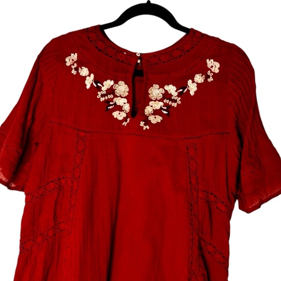 Free People Perfectly Victorian Embroidered Rust Mini Dress- Size Small-Red - Picture 10 of 16